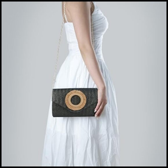 Straw Clutch Purse Elegant Evening Bag Formal Party Wedding Boho Chic - Picture 3 of 7